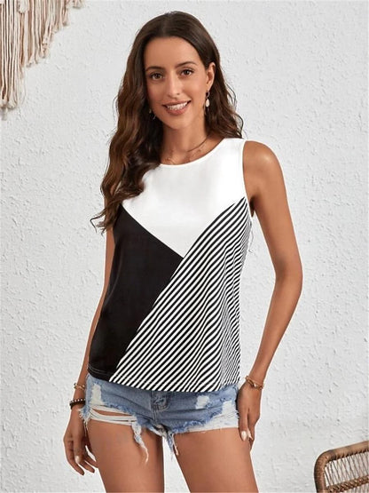 Women's Tank Top Vest Geometric Casual Print Black Sleeveless Fashion Streetwear Crew Neck Summer