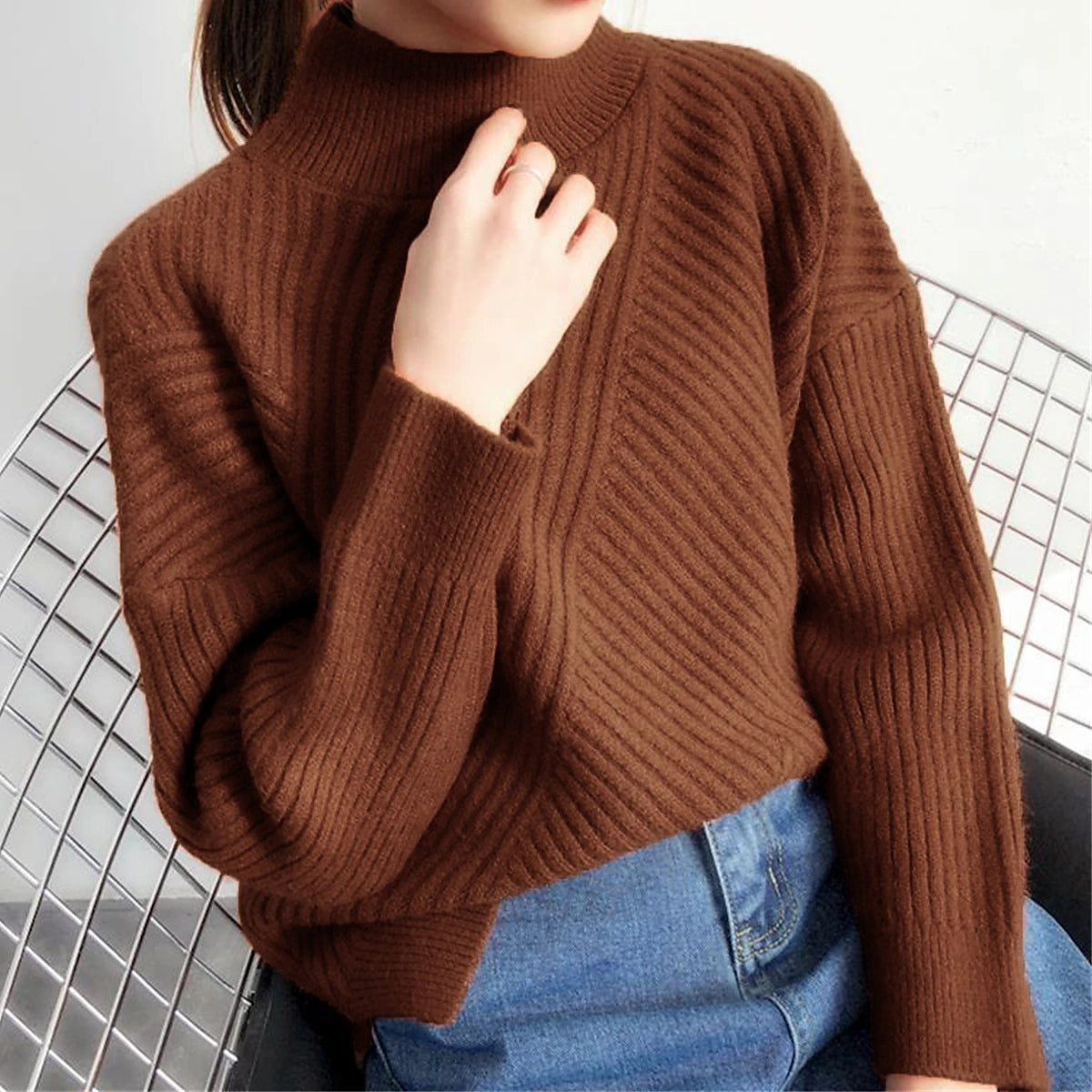 Women's Pullover Sweater Jumper Stand Collar Ribbed Knit Spandex Yarns Patchwork Split Fall Winter Regular Outdoor Daily Going out Stylish Casual Soft Long Sleeve Solid Color Black White Yellow