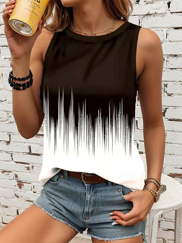 Women's Tank Top Vest Geometric Casual Print Black Sleeveless Fashion Streetwear Crew Neck Summer