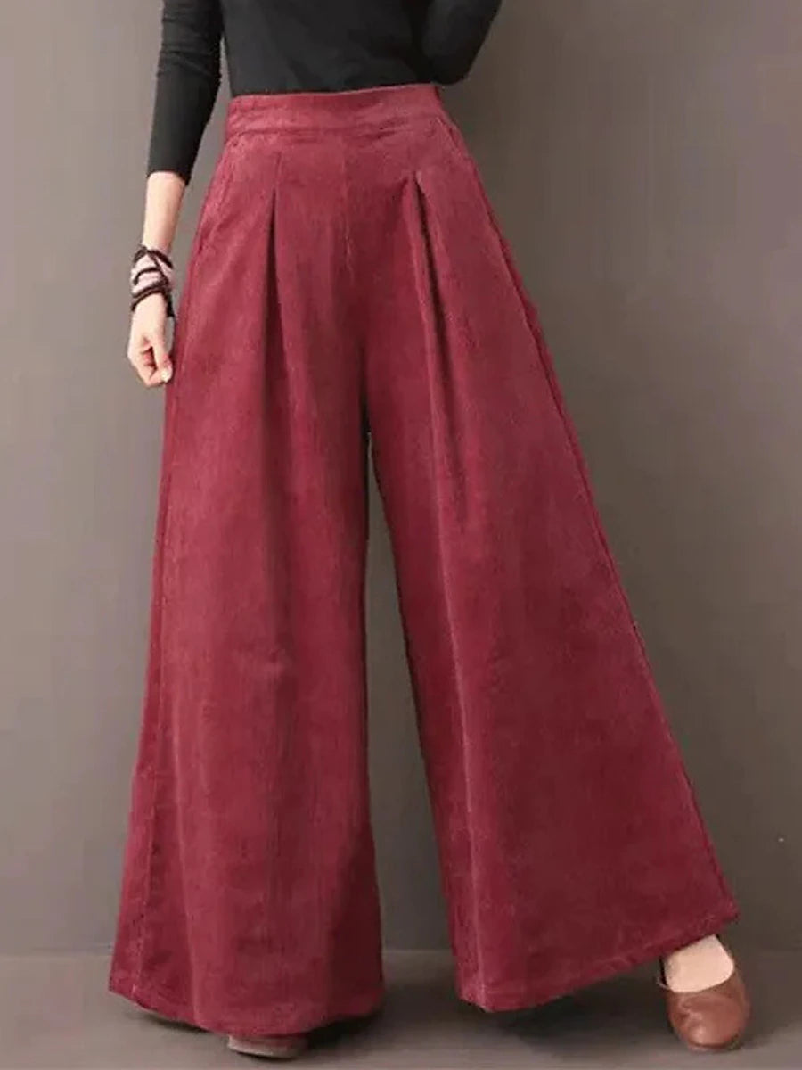 Women's Wide Leg Polyester Plain Black Wine Fashion High Waist Full Length Street Daily Fall Winter