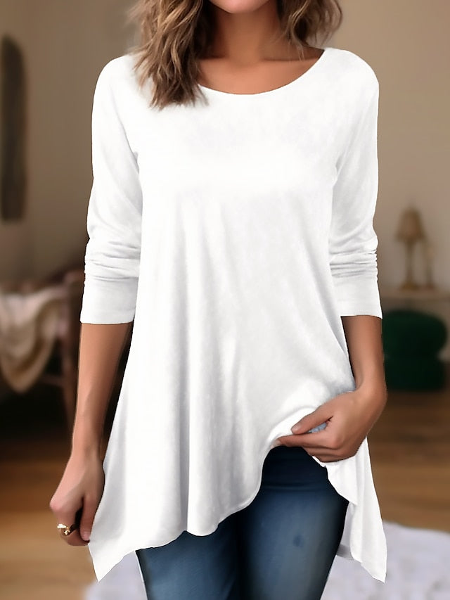 Women's T shirt Tee Modal Plain Casual Daily Weekend Flowing tunic Black Long Sleeve Fashion Daily Basic Round Neck Fall & Winter