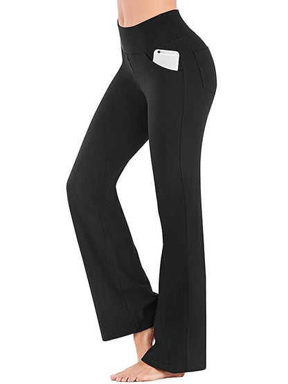 Women's Yoga Pants Side Pockets Wide Leg Tummy Control Butt Lift Quick Dry High Waist Yoga Fitness Gym Workout Bottoms Black White Pink Sports Activewear Stretchy - LuckyFash™