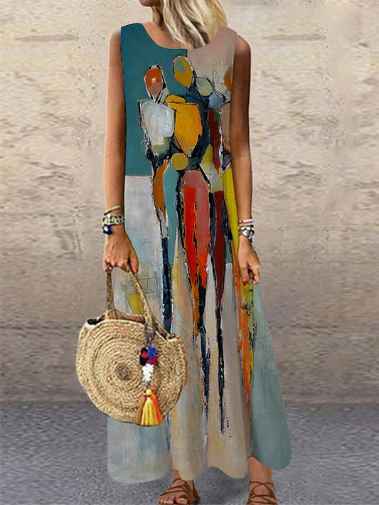 Women's Casual Dress Shift Dress Long Dress Maxi Dress Blue Sleeveless Print Print Spring Summer Crew Neck Casual 2023 S M L XL XXL 3XL