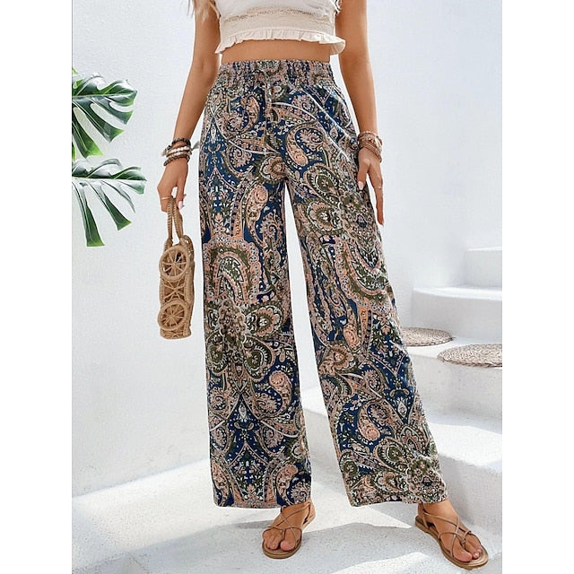 Women's Wide Leg Polyester Floral Blue Red & White Casual Daily Long Weekend Spring & Summer