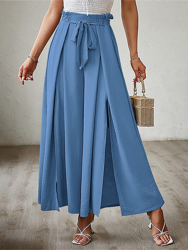 Women's Wide Leg Polyester Plain rice white Robin's Egg Blue Fashion High Waist Full Length Street Daily Fall Winter