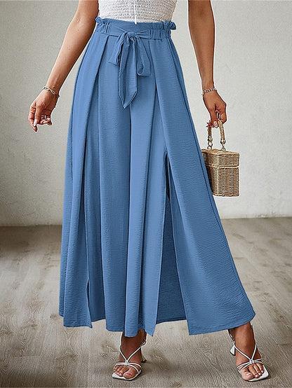 Women's Wide Leg Polyester Plain rice white Robin's Egg Blue Fashion High Waist Full Length Street Daily Fall Winter