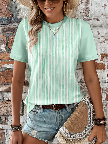 Women's T shirt Tee Striped Daily Going out Print Black Short Sleeve Fashion Round Neck Summer