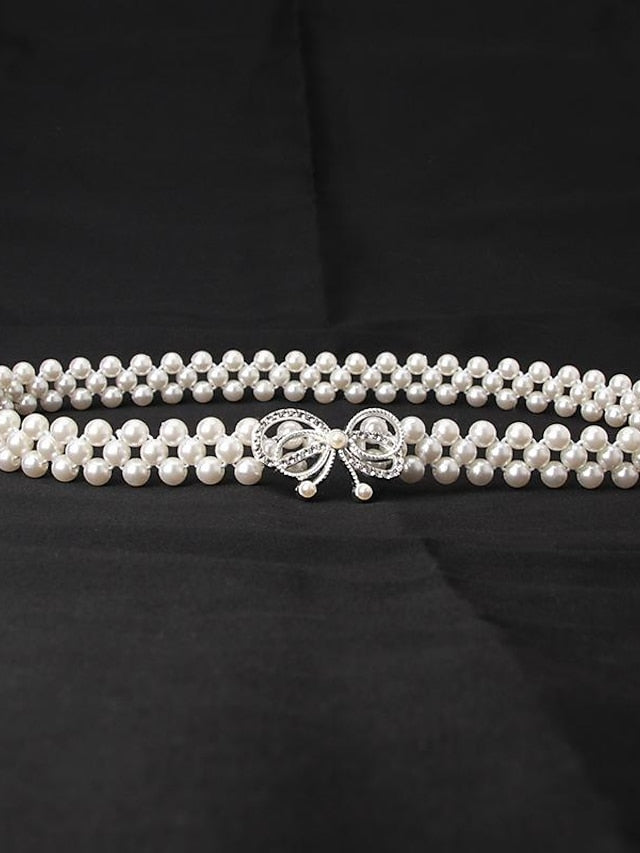 ladies pearl waist chain korean version rhinestone pearl decorative belt fashion sweet dress elastic belt women wholesale - LuckyFash™