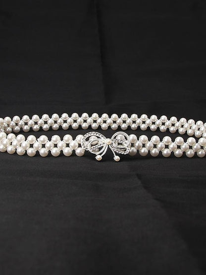 ladies pearl waist chain korean version rhinestone pearl decorative belt fashion sweet dress elastic belt women wholesale - LuckyFash™