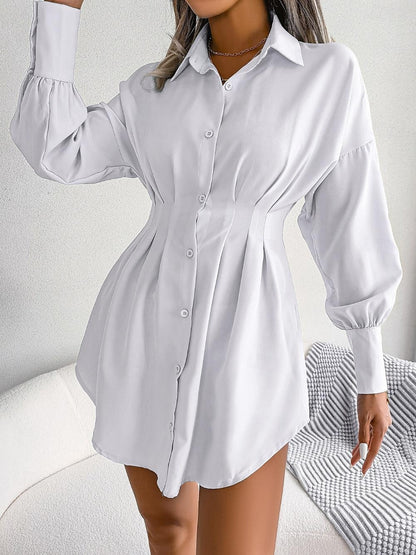 Women's Shirt Dress Plain Dress Mini Dress Button Vacation Streetwear Maxi Shirt Collar Long Sleeve White Blue Army Green Color