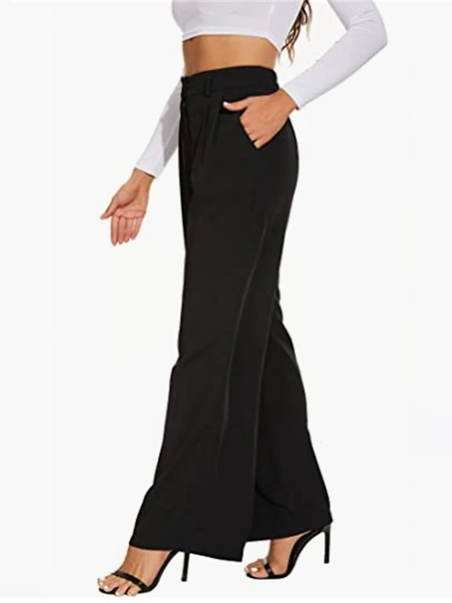 Women's Dress Pants Polyester Solid Color Light Blue Ivory white Elegant High Waist Full Length Office Street Fall Winter