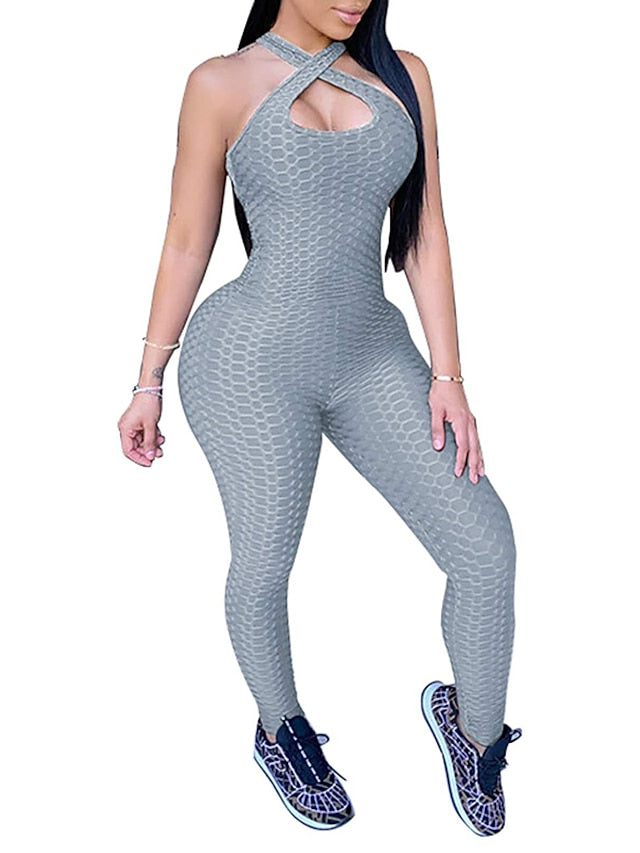 Women's Onesie Workout Sets Scrunch Butt Open Back Bodysuit Romper Clothing Suit Black White Spandex Yoga Fitness Gym Workout Tummy Control Butt Lift Power Flex Sleeveless Sport Activewear High - LuckyFash™