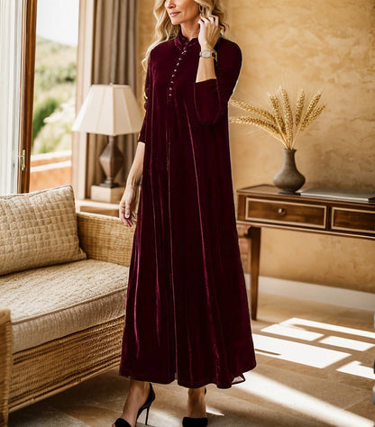 Women's Velvet Dress Prom Dress Party Dress Velvet Crew Neck Long Sleeve Vacation Black Wine Winter