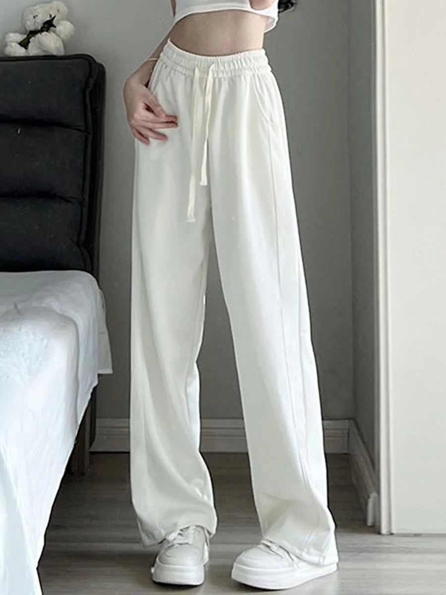 Women's Wide Leg Polyester Plain rice white Grey Fashion High Waist Full Length Street Daily Fall Winter