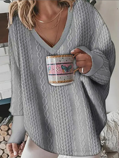 Women's Pullover Sweater Jumper V Neck Ribbed Knit Polyester Oversized Fall Winter Outdoor Daily Going out Stylish Casual Soft Long Sleeve Solid Color Black White Purple S M L