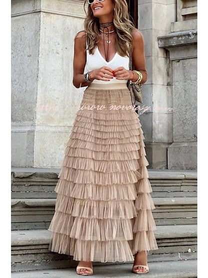 Women's Trumpet / Mermaid Long Skirt Maxi Polyester Black White Pink Khaki Skirts Ruffle Summer Vacation Beach M L XL - LuckyFash™