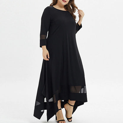 Women‘s Plus Size Curve Casual Dress Pure Color Crew Neck 3/4 Length Sleeve Spring Fall Casual Maxi long Dress Daily Vacation Dress Black Dress