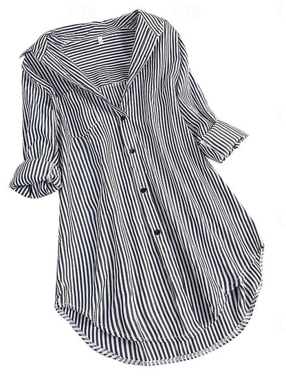 Women's Shirt Blouse Striped Daily Button Print Black Long Sleeve Casual Shirt Collar Spring &  Fall