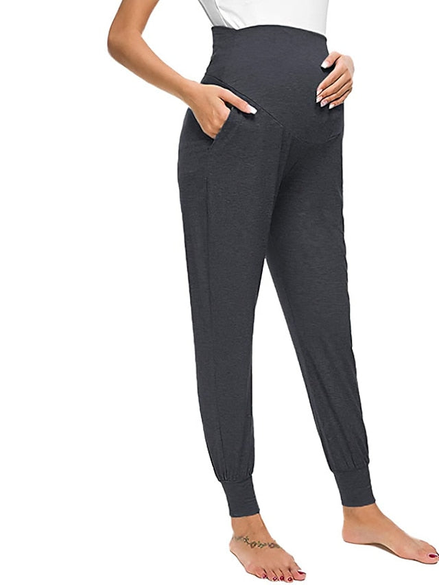 Womenâ€˜s Yoga Pants Maternity Pants Activewear Yoga Style High Waist Quick Dry Gym Workout Dance Pants Bottoms Dark Grey Black Green Sports Activewear Micro-elastic - LuckyFash™