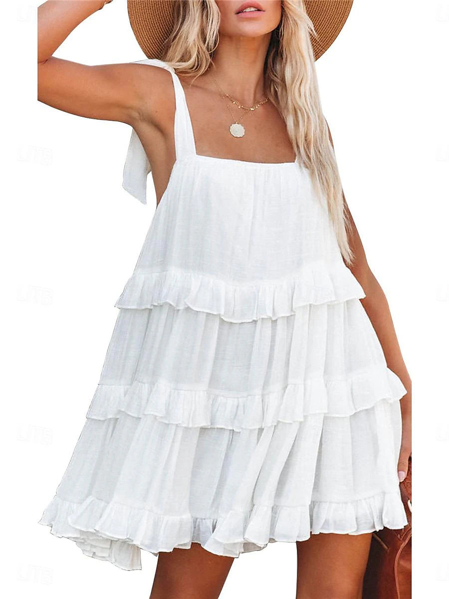 Women's White Dress Casual Dress Summer Dress Mini Dress Ruffle Backless Date Vacation Streetwear Strap Sleeveless Black White Color