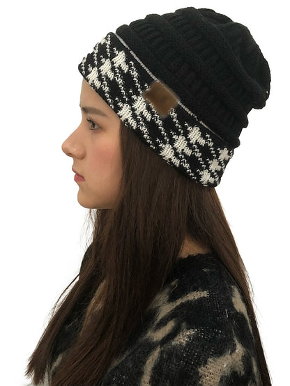 Women's Hat Beanie / Slouchy Black Wine Light Gray Outdoor Home Street Knitted Houndstooth Portable Windproof Comfort - LuckyFash™