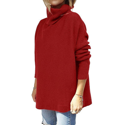 Women's Pullover Sweater Jumper Pullover Jumper Turtleneck Knit Acrylic Knitted Drop Shoulder Fall Winter Tunic Daily Stylish Long Sleeve Solid Color Black Wine Navy Blue S M L