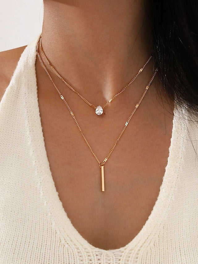 Necklace Chrome Imitation Diamond Women's Artistic Simple Romantic Geometrical Precious Cute Lovely Round Geometric Necklace For Gift Daily Carnival / 2pcs - LuckyFash™