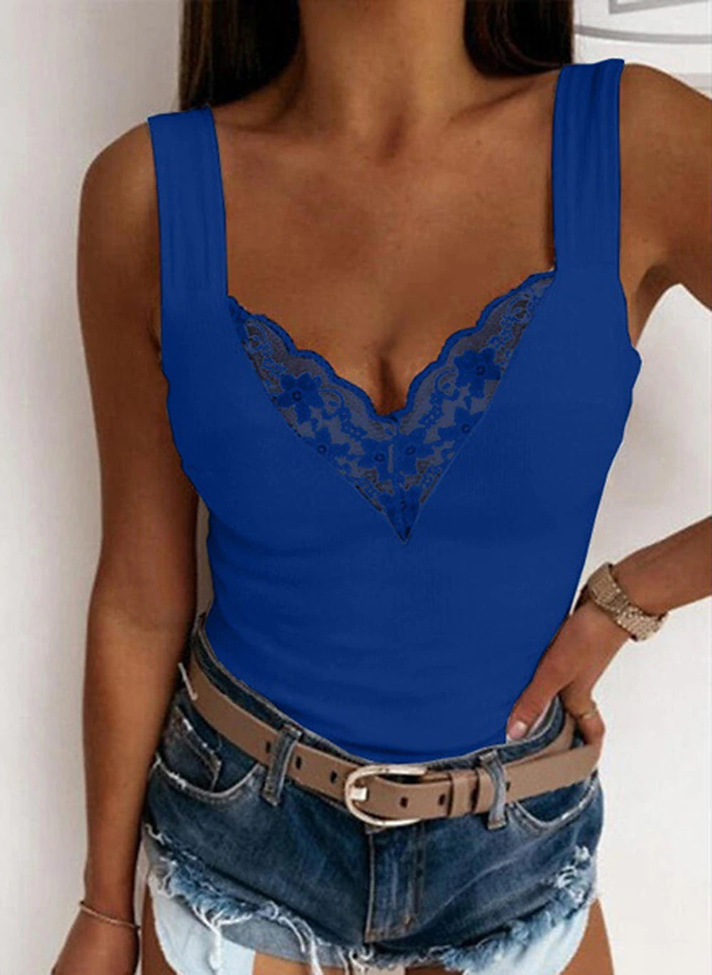 Women's Tank Top Going Out Tops Camis Concert Tops Black White Blue Plain Patchwork Lace Trims Sleeveless Party Daily Basic Sexy Sweetheart Regular S