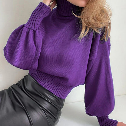 Women's Pullover Sweater Jumper Turtleneck Stand Collar Ribbed Knit Cotton Oversized Summer Fall Outdoor Daily Going out Stylish Casual Soft Long Sleeve Solid Color Black White Wine S M L