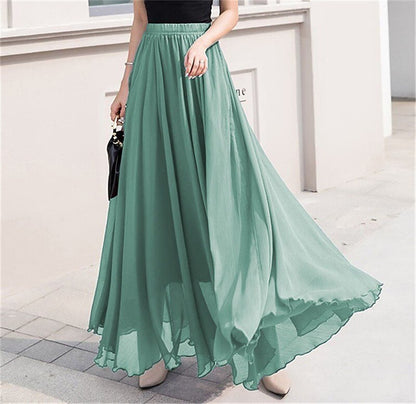 Women's Skirt Swing Work Skirts Long Skirt Maxi Skirts Chiffon Solid Colored Office / Career Daily Spring & Summer Chiffon Polyester Elegant Long Summer Black Light Green Pink Blue