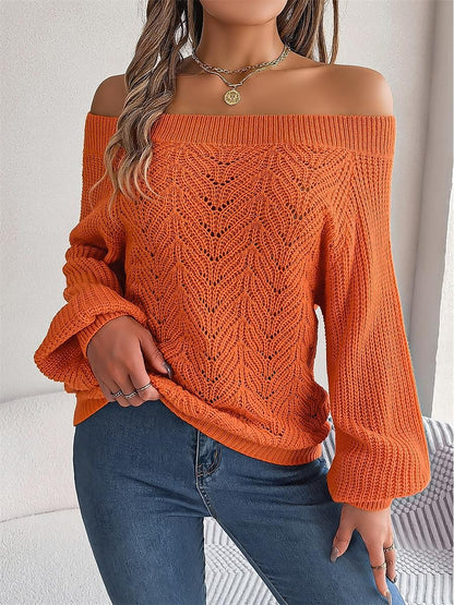 Women's Pullover Sweater Jumper Off Shoulder Ribbed Knit Acrylic Off Shoulder Fall Winter Regular Outdoor Daily Going out Stylish Casual Soft Long Sleeve Solid Color Blue Fuchsia Orange S M L