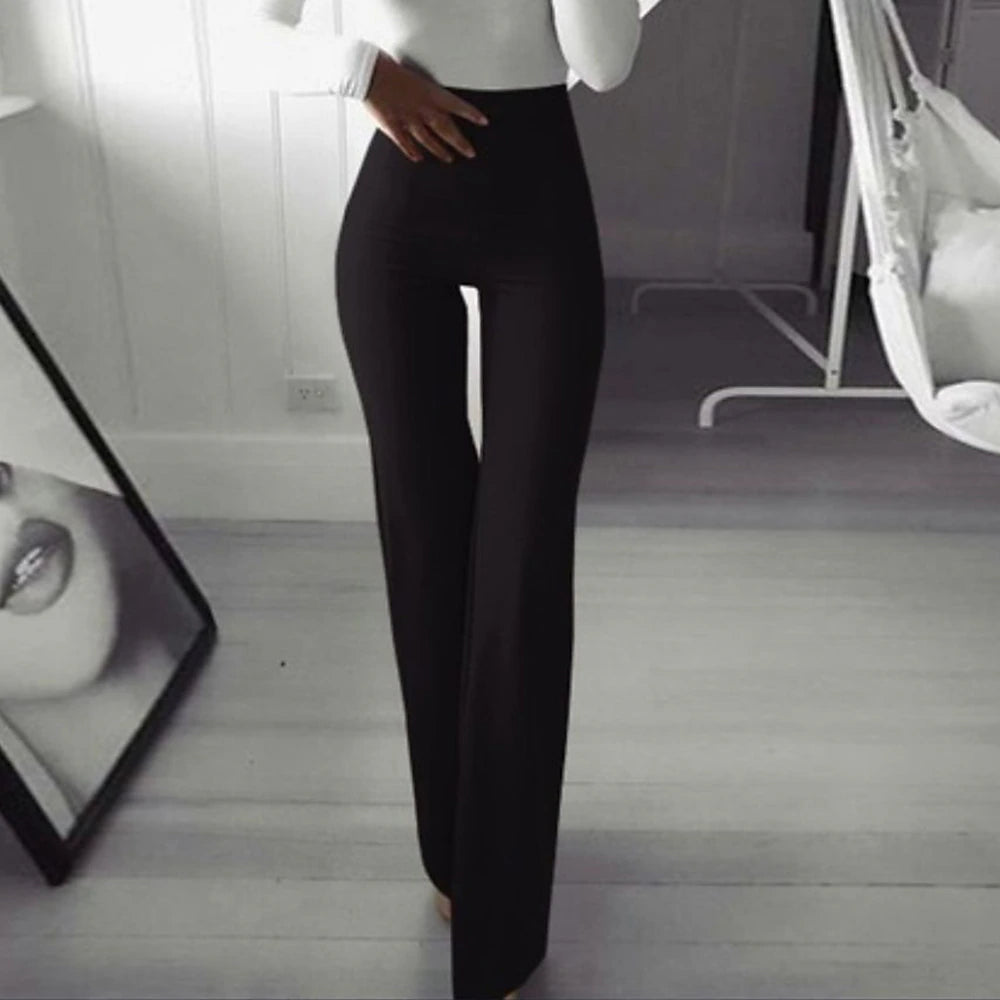 Women‘s Casual / Sporty Athleisure Flare Chinos Bell Bottom Wide Leg Full Length Dress Pants Weekend Yoga Stretchy Plain Comfort Mid Waist Slim White Black Blue Wine Coffee S M L XL