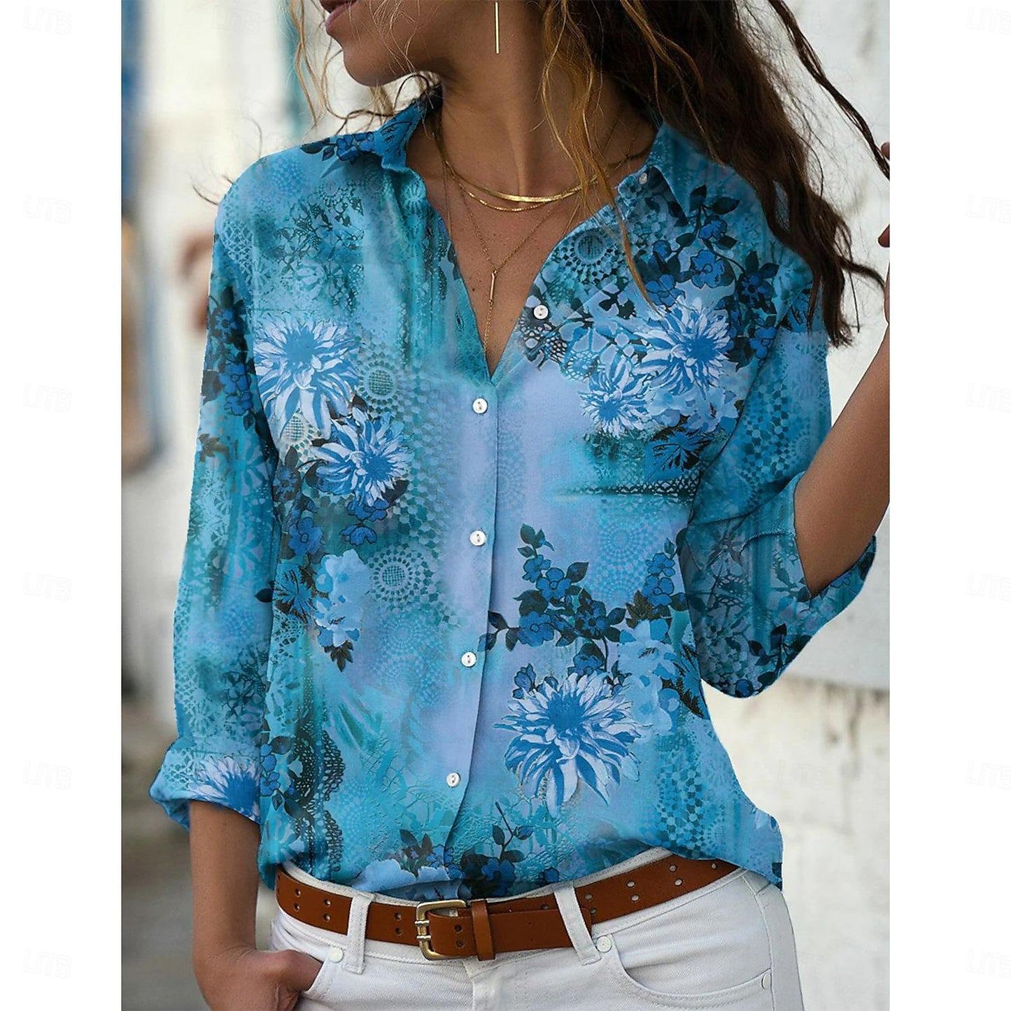 Women's Shirt Blouse Floral Daily Vacation Button Print Red Long Sleeve Casual Shirt Collar Spring &  Fall