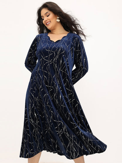 Women‘s Plus Size Curve Elegant Velvet Dress Party Dress A Line Dress Gradient Long Dress Maxi Dress Long Sleeve Print V Neck Party Dress Wedding Guest Dress