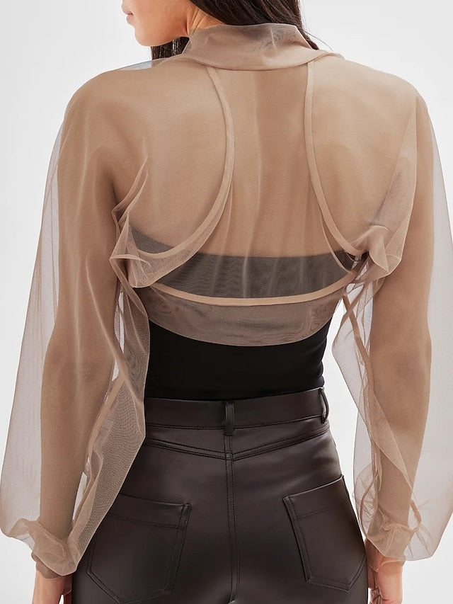 Mesh Bolero Sun Protection Long Puff Sleeve See Through Cover Up Shrug Tulle Bolero Bridal Organza Wedding Guest Fashion Women's Wrap  All-Match Spring & Summer - LuckyFash™