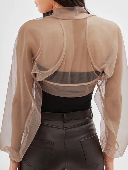 Mesh Bolero Sun Protection Long Puff Sleeve See Through Cover Up Shrug Tulle Bolero Bridal Organza Wedding Guest Fashion Women's Wrap  All-Match Spring & Summer - LuckyFash™