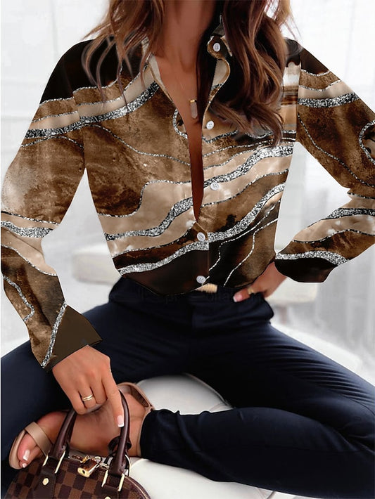 Women's Shirt Blouse Graphic Abstract Casual Button Print Pink Long Sleeve Fashion Shirt Collar Spring &  Fall