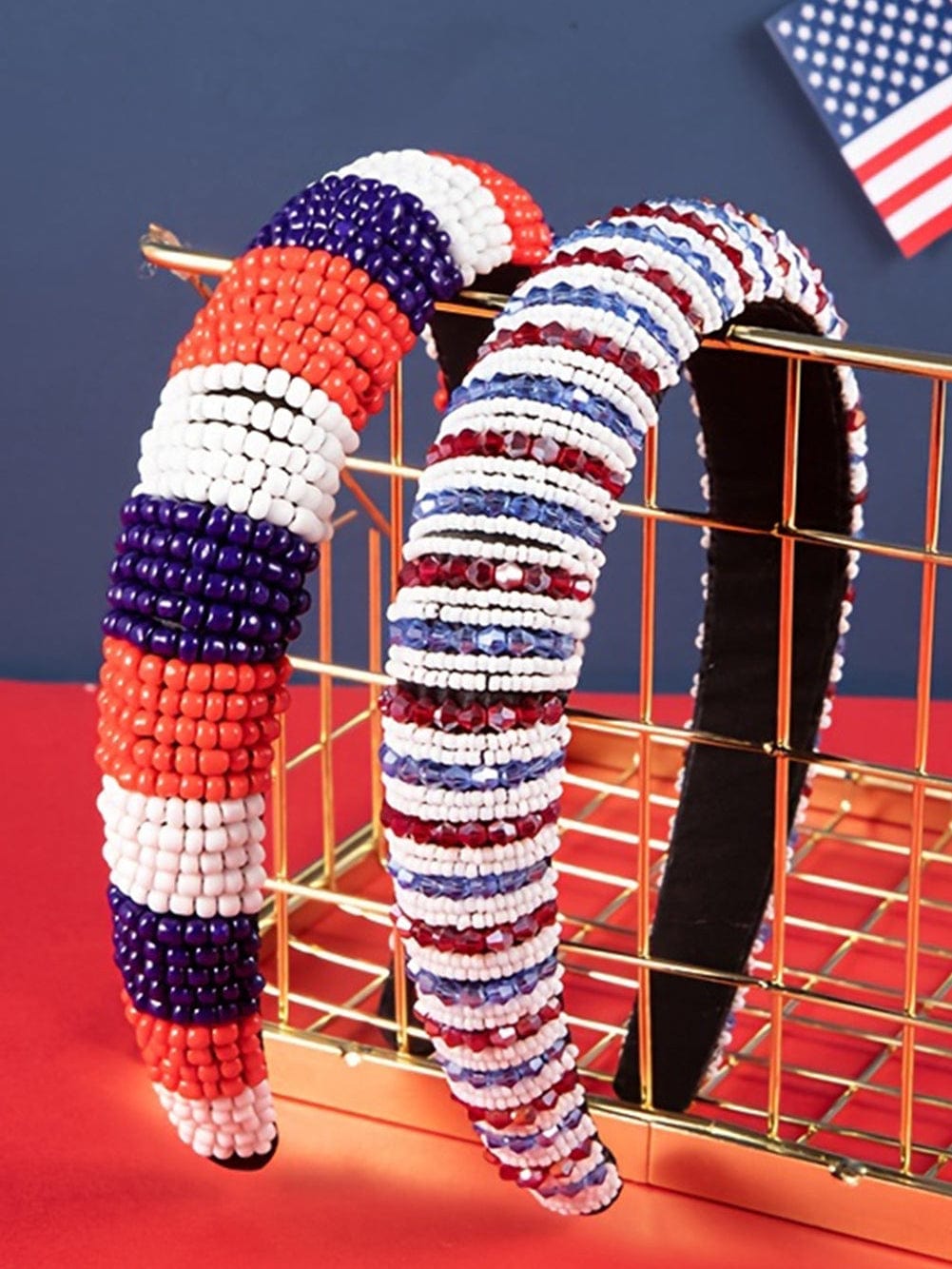 Patriotic Blue Beaded Wide Headband for Flag Day