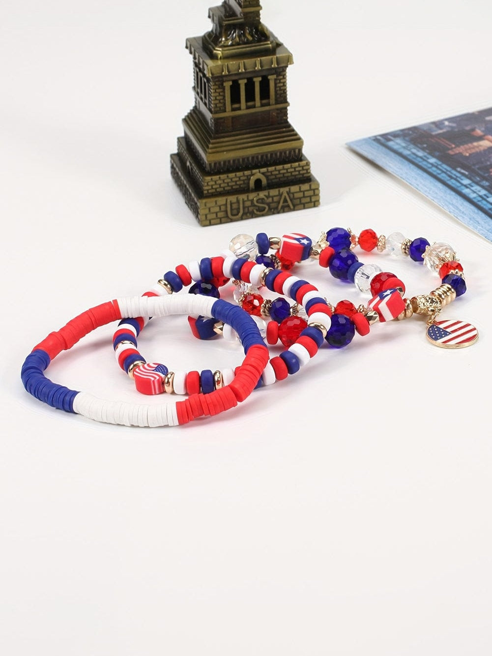 Patriotic Fiery Flag Day Layered Beaded Bracelet