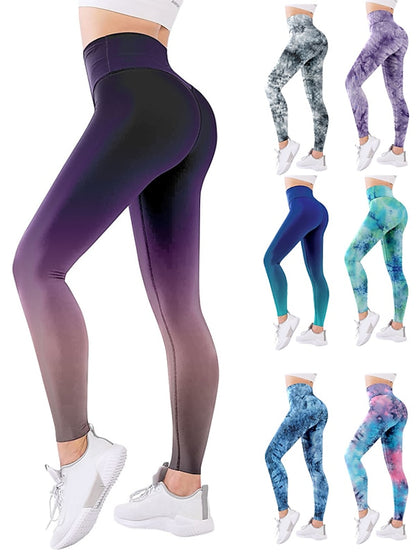 Women's Yoga Pants Tummy Control Butt Lift Quick Dry High Waist Yoga Fitness Gym Workout Leggings Bottoms Color Gradient Graphic Patterned Camo / Camouflage Light Purple Baby blue Black / Rose Red - LuckyFash™