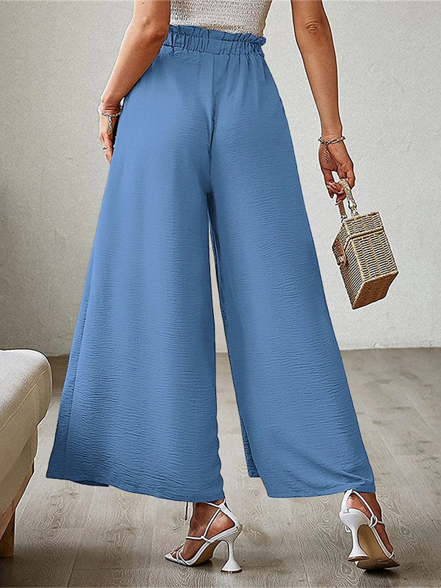 Women's Wide Leg Polyester Plain rice white Robin's Egg Blue Fashion High Waist Full Length Street Daily Fall Winter