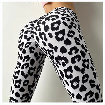 Women's Tights Polyester Leopard Black White Yoga Ankle-Length Yoga