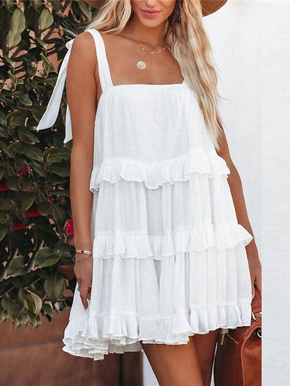 Women's White Dress Casual Dress Summer Dress Mini Dress Ruffle Backless Date Vacation Streetwear Strap Sleeveless Black White Color