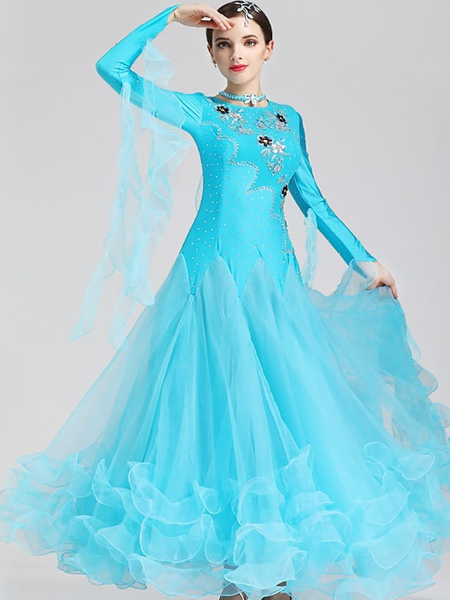 Ballroom Dance Dress Crystals / Rhinestones Women's Performance Long Sleeve Spandex Polyester - LuckyFash™