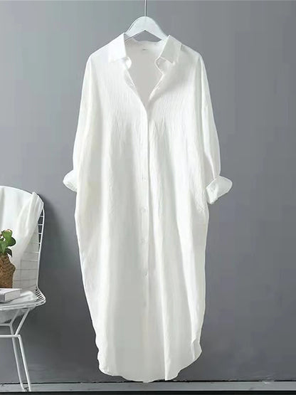 Women‘s Plus Size Curve Shirt Dress Casual Dress Shift Dress Solid Color Long Dress Maxi Dress Long Sleeve Button Shirt Collar Basic Outdoor Black White Spring Summer L XL XXL 3XL 4XL