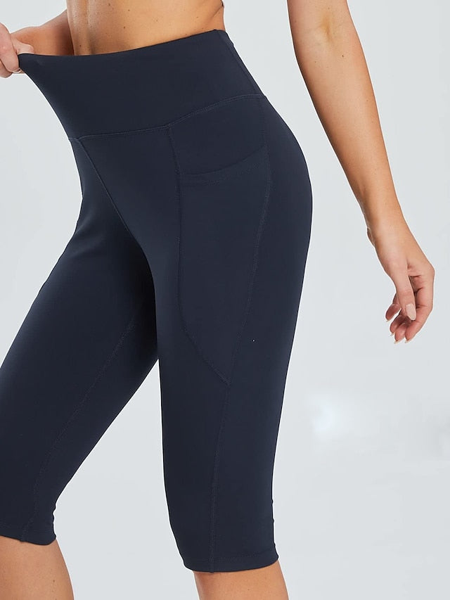 Women's Yoga Pants Side Pockets Tummy Control Butt Lift High Waist Yoga Fitness Gym Workout Capri Leggings Bottoms Black White Dark Navy Sports Activewear High Elasticity Skinny - LuckyFash™