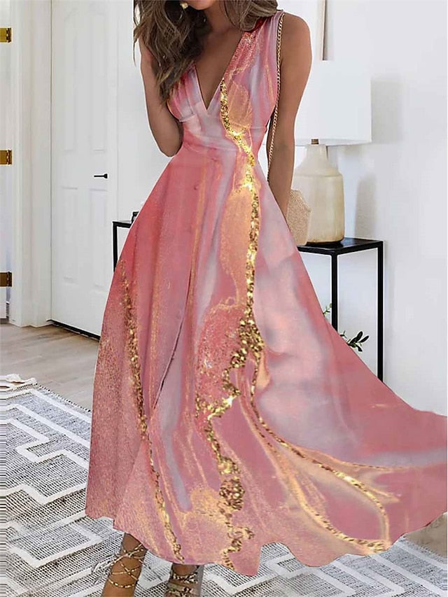 Women's Long Dress Maxi Dress Casual Dress Swing Dress A Line Dress Ombre Fashion Streetwear Outdoor Daily Date Print Sleeveless V Neck Dress Regular Fit White Pink Red Summer Spring S M L XL XXL - LuckyFash™