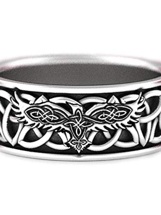 gothic jewelry, retro ring, mens and women ring, norse mythology giant wolf fenrir defend temple raven amulet jewelry boyfriend gift mens viking hip hop rock ring (6) - LuckyFash™