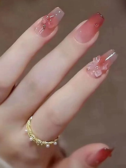 Pink Bowknot Heart Gradient Nail Sticker Set for Trendy Nail Art