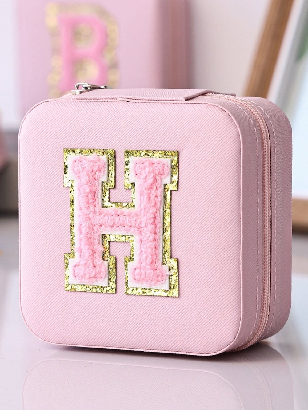 Pink Chenille Letter Jewelry Storage Case